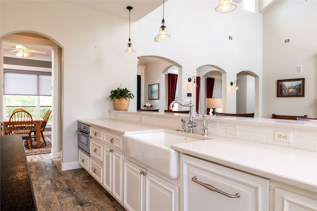 100 Redtail Hawk Dr, Aledo, TX 76008 - bathroom with a ceiling fan, wood finished floors, vanity, and a towering ceiling