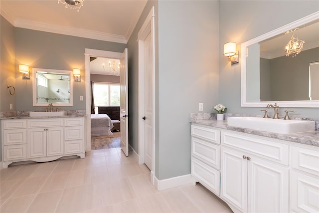 100 Redtail Hawk Dr, Aledo, TX 76008 - bathroom featuring ornamental molding, two vanities, ensuite bathroom, and a chandelier