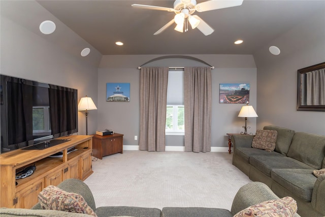 100 Redtail Hawk Dr, Aledo, TX 76008 - living room featuring light carpet, ceiling fan, and recessed lighting