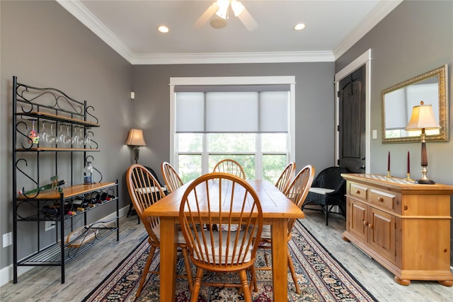 100 Redtail Hawk Dr, Aledo, TX 76008 - dining space with light wood-style flooring, ornamental molding, ceiling fan, and recessed lighting