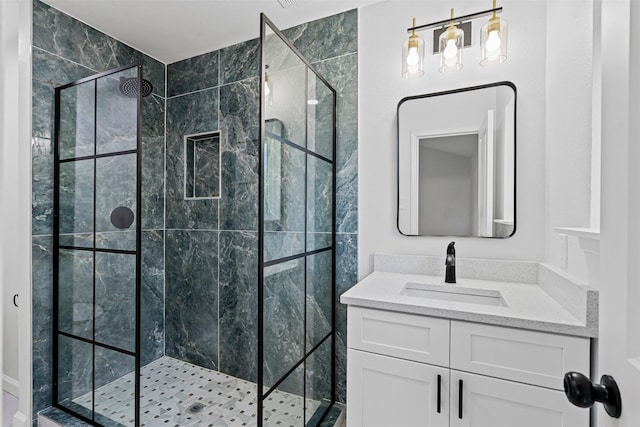 6401 Simmons Rd, North Richland Hills, TX 76182 - bathroom featuring a stall shower and vanity