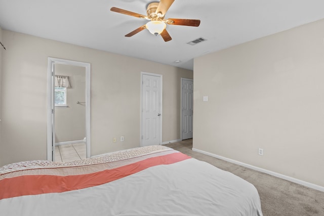 5308 Wentworth St, Fort Worth, TX 76132 - bedroom featuring light colored carpet, ceiling fan, and ensuite bath