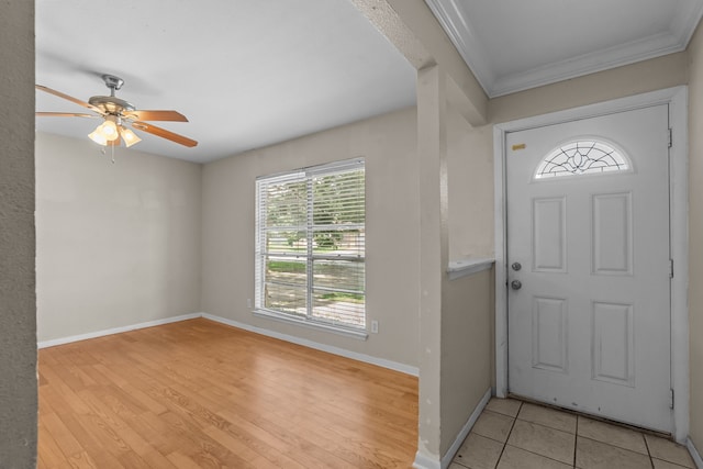 5308 Wentworth St, Fort Worth, TX 76132 - entryway with ceiling fan, crown molding, and light wood finished floors