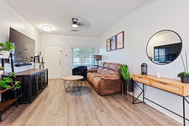 8805 Tumbleweed Dr, Cross Roads, TX 76227 - living area with light wood-style floors and ceiling fan