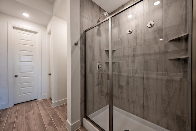 778 Corner Post Path, Celina, TX 75009 - full bath featuring a stall shower, wood finished floors, and recessed lighting