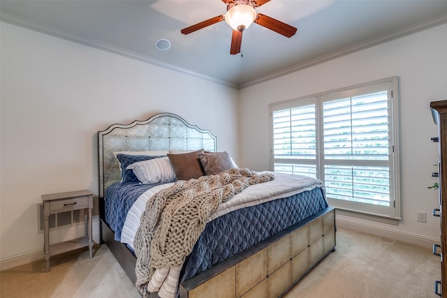 2521 Fair Oaks Ln, Prosper, TX 75078 - bedroom featuring light carpet, crown molding, and a ceiling fan