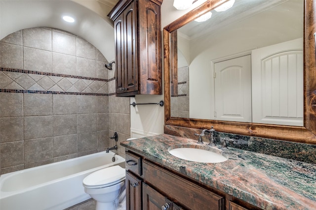 2521 Fair Oaks Ln, Prosper, TX 75078 - bathroom with vanity, tub / shower combination, and ornamental molding