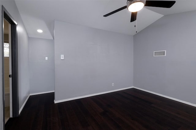 740 Willow St, Hurst, TX 76053 - spare room featuring ceiling fan, dark wood-style floors, recessed lighting, and vaulted ceiling