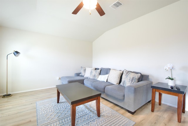 9929 Caney Creek Dr, Waco, TX 76708 - living area featuring light wood-style floors, ceiling fan, and vaulted ceiling