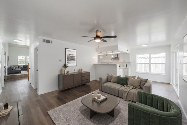 3509 Brook Glen Dr, Garland, TX 75044 - living room featuring a ceiling fan and wood finished floors