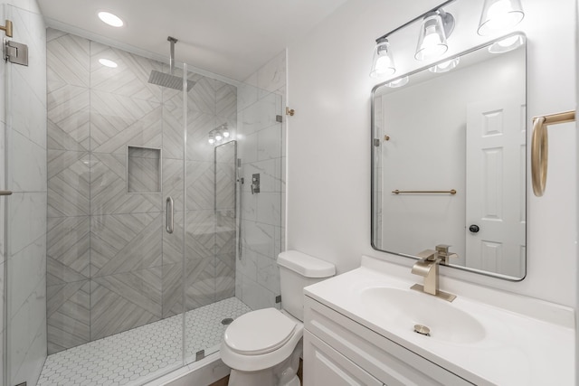 3509 Brook Glen Dr, Garland, TX 75044 - full bath with vanity, a shower stall, and recessed lighting