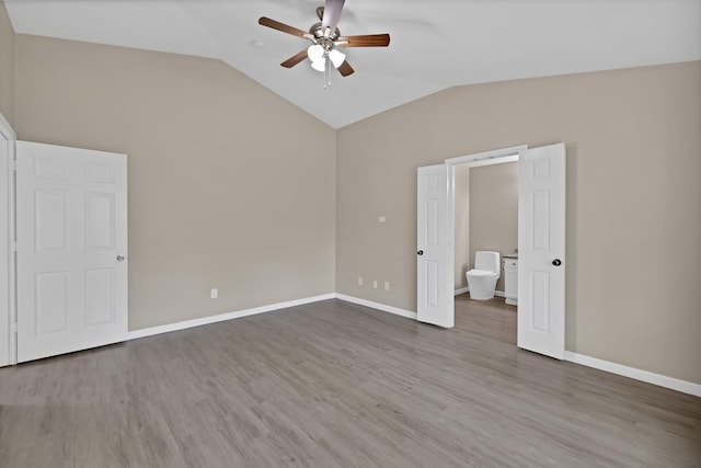8805 Highland Orchard Dr, Fort Worth, TX 76179 - unfurnished bedroom featuring lofted ceiling, wood finished floors, and ceiling fan