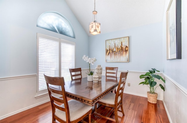 3104 Park Garden Pl, Richardson, TX 75082 - dining area with wood finished floors, healthy amount of natural light, a chandelier, and lofted ceiling