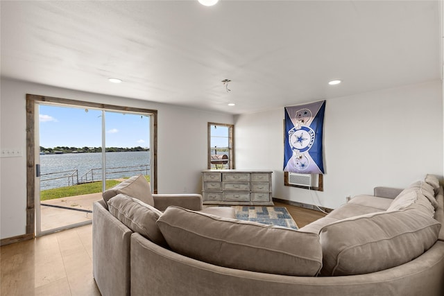 894 W Moonshine Rd, Seymour, TX 76380 - living area featuring a water view, recessed lighting, and light wood finished floors