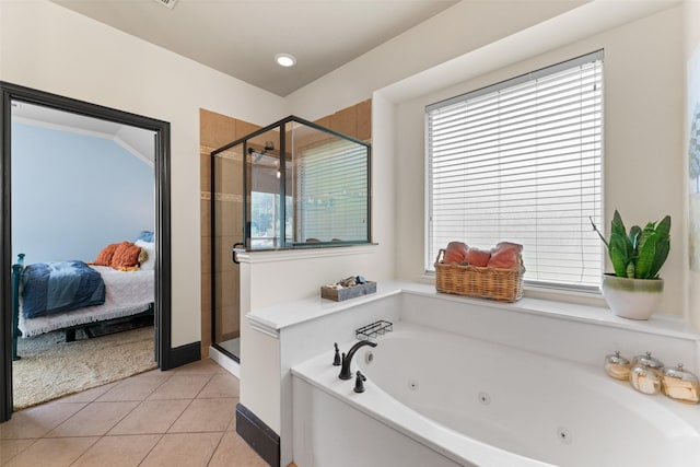 1740 Greenwood Ct, Prosper, TX 75078 - ensuite bathroom with a stall shower, a tub with jets, plenty of natural light, and tile patterned floors