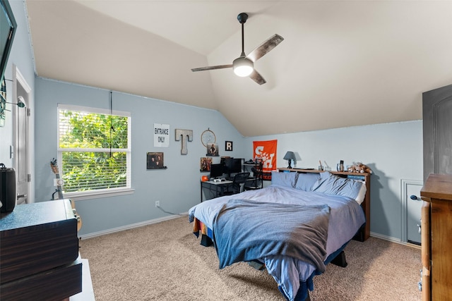 1740 Greenwood Ct, Prosper, TX 75078 - carpeted bedroom with vaulted ceiling, a ceiling fan, and an office area