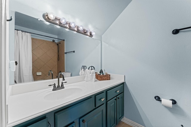 1740 Greenwood Ct, Prosper, TX 75078 - bathroom with vanity, a shower with shower curtain, and tile patterned flooring