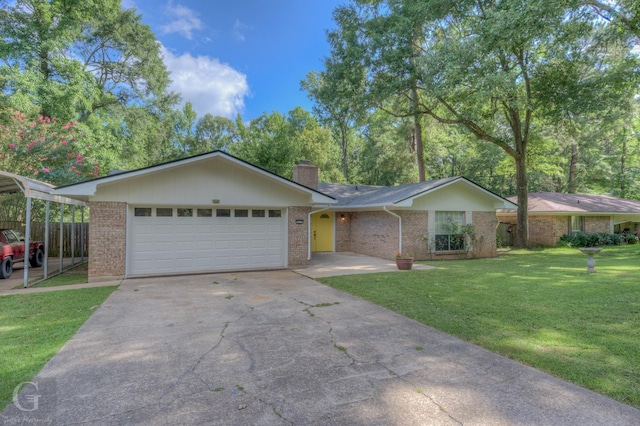 613 Pine Cone Dr, Haughton, LA 71037 - single story home featuring a garage, a chimney, brick siding, and concrete driveway