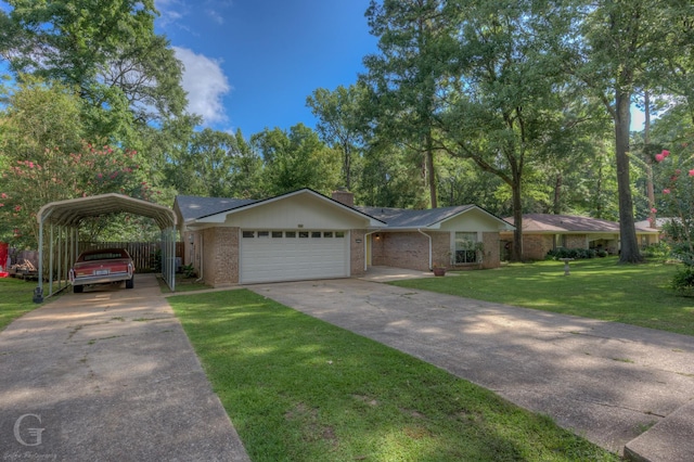 613 Pine Cone Dr, Haughton, LA 71037 - single story home with concrete driveway, an attached garage, a carport, and brick siding