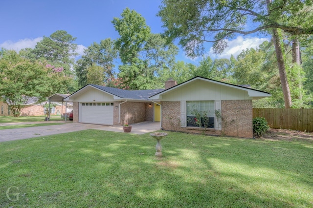 613 Pine Cone Dr, Haughton, LA 71037 - ranch-style house featuring a garage, a chimney, brick siding, and driveway