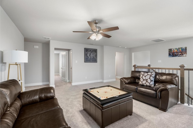 332 Augusta Ct, Oak Point, TX 75068 - living room with ceiling fan and light colored carpet