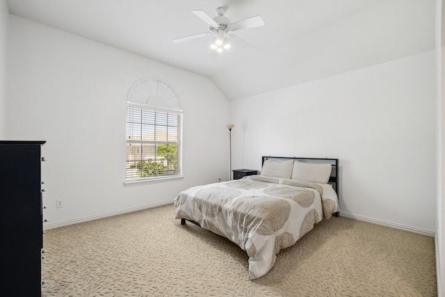 1205 Apache Lake Dr, Carrollton, TX 75010 - bedroom with lofted ceiling, light carpet, and ceiling fan