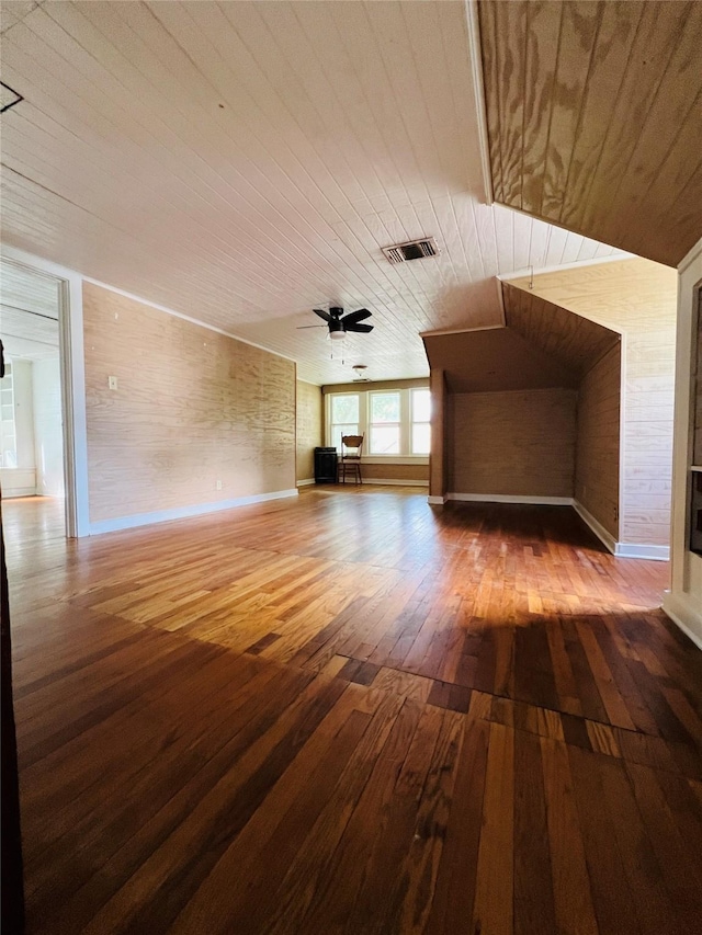 106 Lawrence Ave, Terrell, TX 75160 - unfurnished living room featuring wood ceiling, wood-type flooring, and ceiling fan