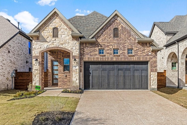 2105 Hazel Lily Run, Mesquite, TX 75181 - french country home featuring driveway, brick siding, and stone siding