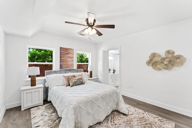 5606 Lea Crest Ln, Fort Worth, TX 76135 - bedroom with wood finished floors, connected bathroom, and ceiling fan