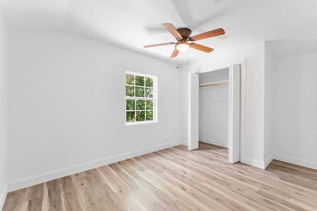 5606 Lea Crest Ln, Fort Worth, TX 76135 - unfurnished bedroom featuring light wood-style flooring, a closet, ceiling fan, and lofted ceiling