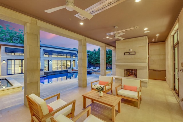 4326 Pomona Rd, Dallas, TX 75209 - view of patio featuring a ceiling fan, an indoor pool, and an outdoor hangout area
