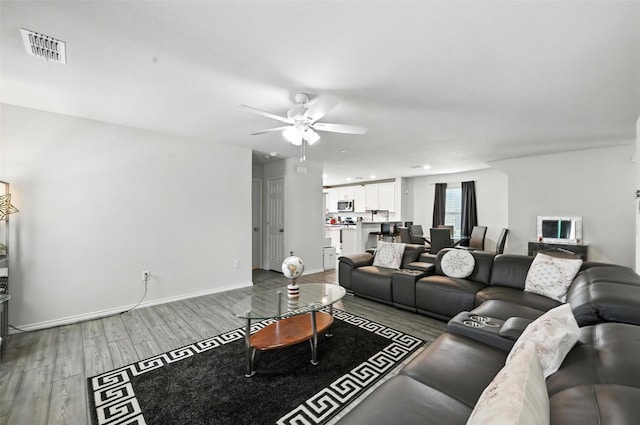 14004 Haggerston Dr, Pilot Point, TX 76258 - living area with wood finished floors and ceiling fan