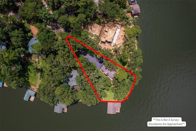 329 Hickory Hill Ln, Scroggins, TX 75480 - aerial view of property's location with property parcel outlined and a nearby body of water
