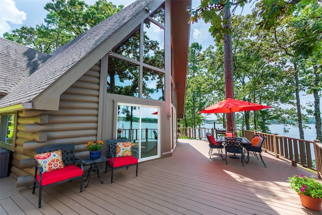 329 Hickory Hill Ln, Scroggins, TX 75480 - deck featuring outdoor dining space and a water view