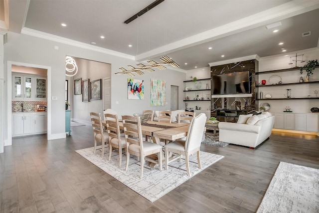 720 Glade Park Ct, Azle, TX 76020 - dining space featuring crown molding, dark wood finished floors, and recessed lighting