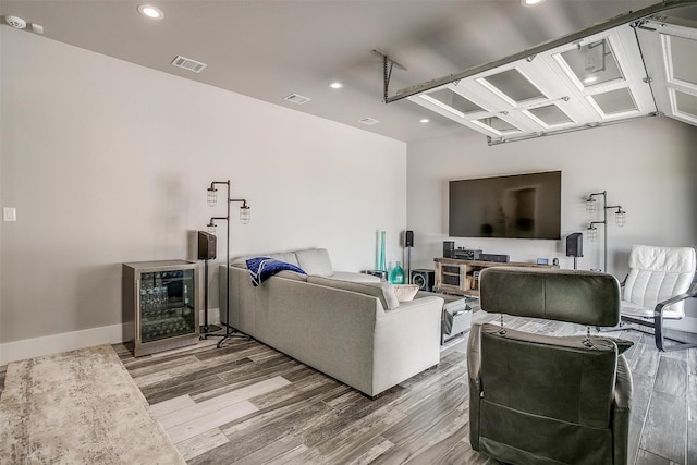 720 Glade Park Ct, Azle, TX 76020 - living room with beverage cooler, recessed lighting, and wood finished floors