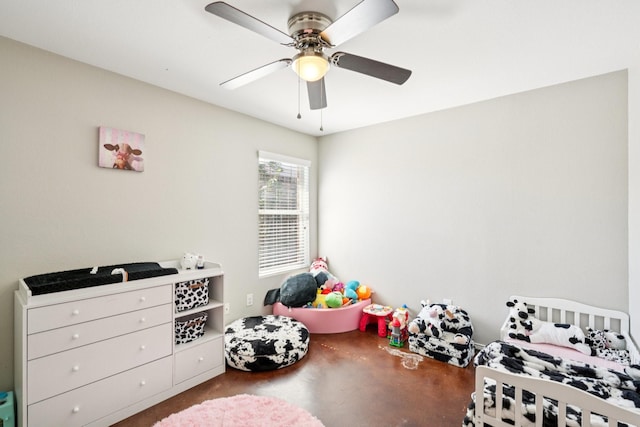 6724 Meadow Way Ln, Fort Worth, TX 76179 - bedroom featuring concrete floors and a ceiling fan