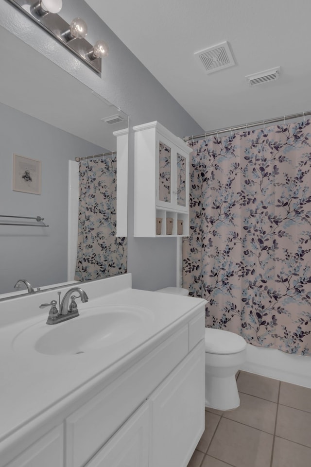 5233 Scenic Point Dr, Fort Worth, TX 76244 - bathroom with vanity, tile patterned floors, and shower / tub combo with curtain