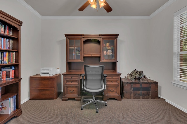 5233 Scenic Point Dr, Fort Worth, TX 76244 - carpeted office space featuring ceiling fan and crown molding