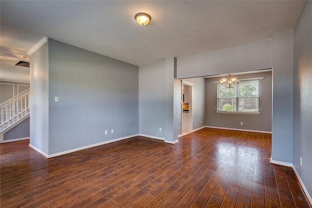 1015 Midnight Pass, Rockwall, TX 75087 - spare room featuring a chandelier, wood finished floors, and stairs