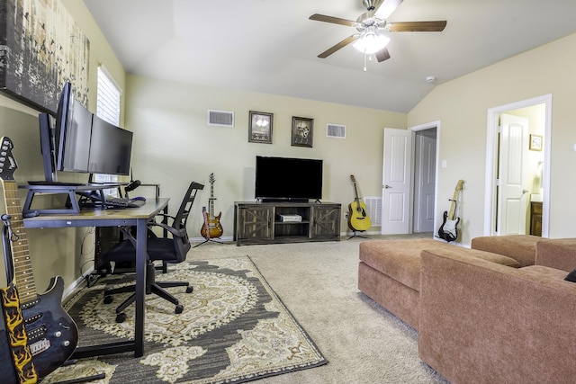 2600 Canyon Wren Ln, Fort Worth, TX 76244 - office with ceiling fan, lofted ceiling, and carpet floors