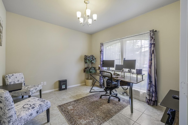 2600 Canyon Wren Ln, Fort Worth, TX 76244 - tiled office with a chandelier and baseboards
