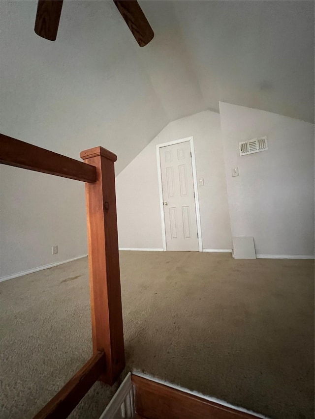 710 W Main St, Denison, TX 75020 - additional living space with ceiling fan, vaulted ceiling, and carpet flooring