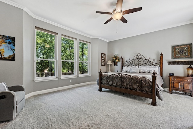 4105 Tree House Ln, Corinth, TX 76208 - bedroom with carpet flooring, multiple windows, crown molding, and ceiling fan
