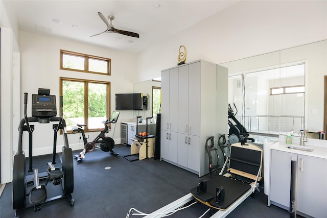 548 Oak Grove Ln, Coppell, TX 75019 - gym featuring a sink and a ceiling fan