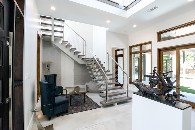 548 Oak Grove Ln, Coppell, TX 75019 - foyer with stairs, recessed lighting, and a towering ceiling