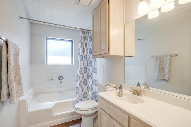 321 E Hampton Rd, Crowley, TX 76036 - bathroom with vanity, shower / tub combo with curtain, and a textured ceiling