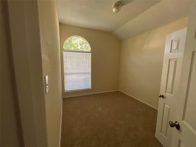 939 Clear Creek Dr, Mesquite, TX 75181 - unfurnished room with carpet, vaulted ceiling, and a textured ceiling