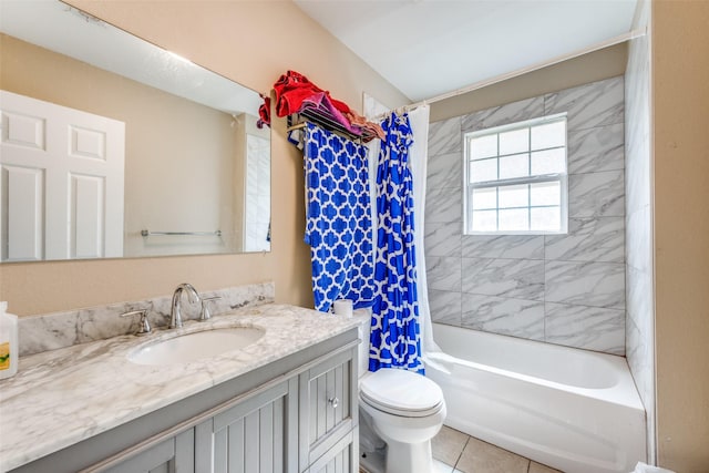 318 E Chestnut St, Denison, TX 75021 - bathroom with vanity, shower / bath combo with shower curtain, and tile patterned floors