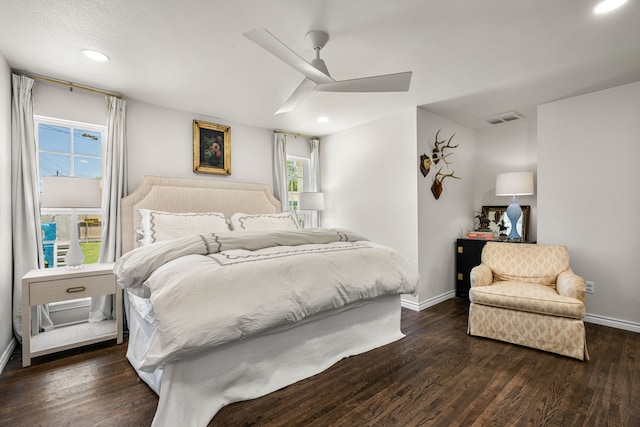 4903 Wateka Dr, Dallas, TX 75209 - bedroom with dark wood-type flooring, ceiling fan, and recessed lighting